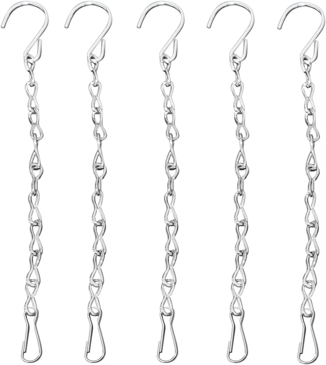 Hanging Chains, 5 Pcs 9.5 Inch Garden Plant Hanger Chains for Hanging Baskets, Plants, Bird Feeders, Billboards, Lanterns, Wind Chimes, and Decorative Ornaments Etc, Outdoor/Indoor (Silver)