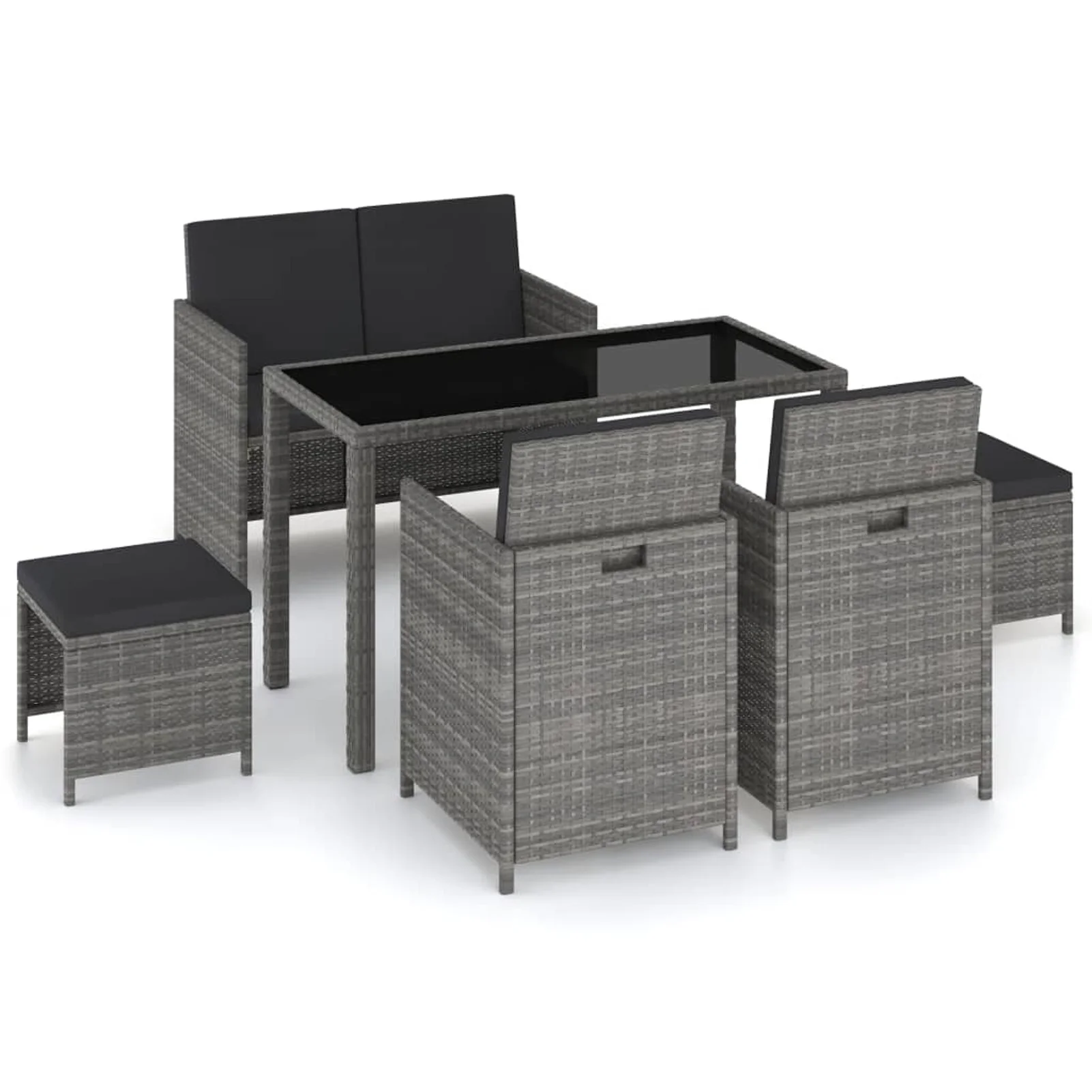 Tomshoo 6 Piece Patio Dining Set with Cushions Poly Rattan Gray