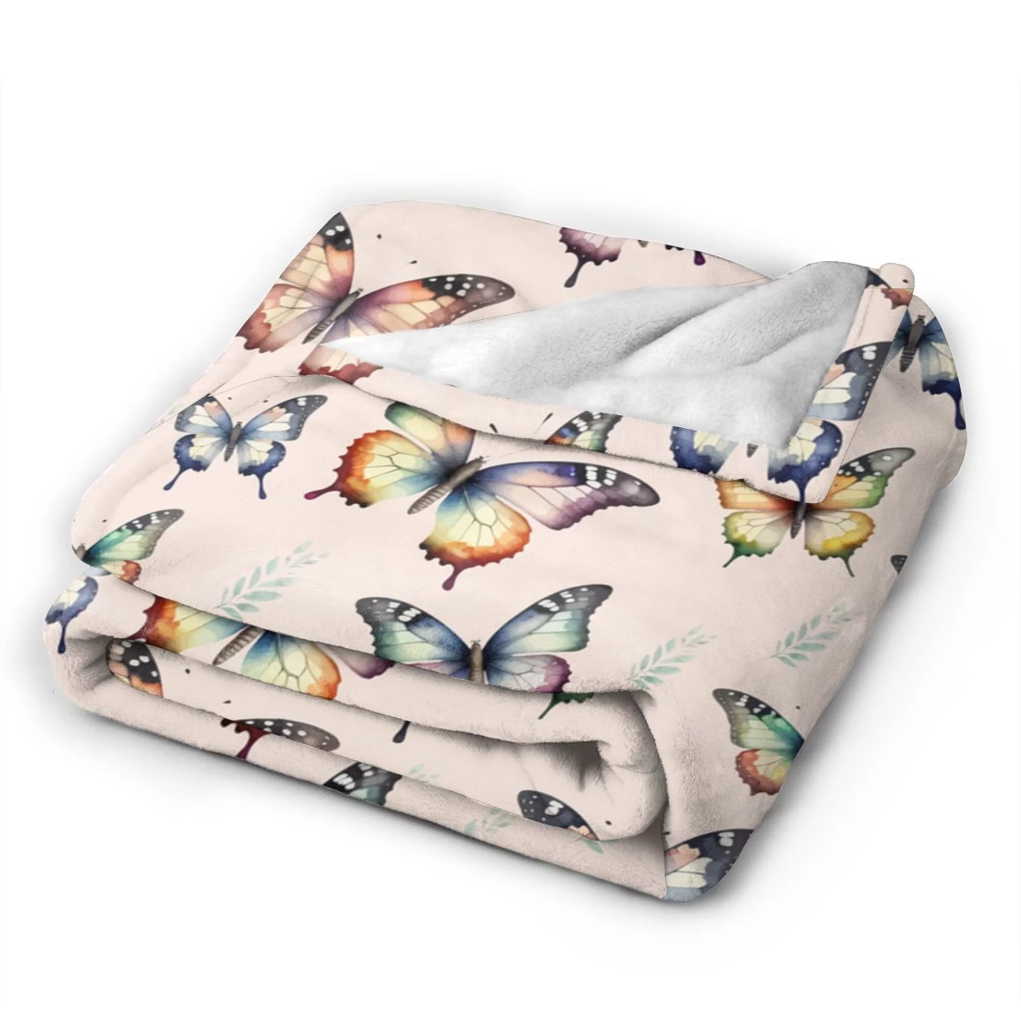 DouZhe Ultra-Soft Micro Fleece Lightweight Flannel Bed Blanket, Pink Watercolor Butterflies Print Cozy Warm Throw Blankets, 50