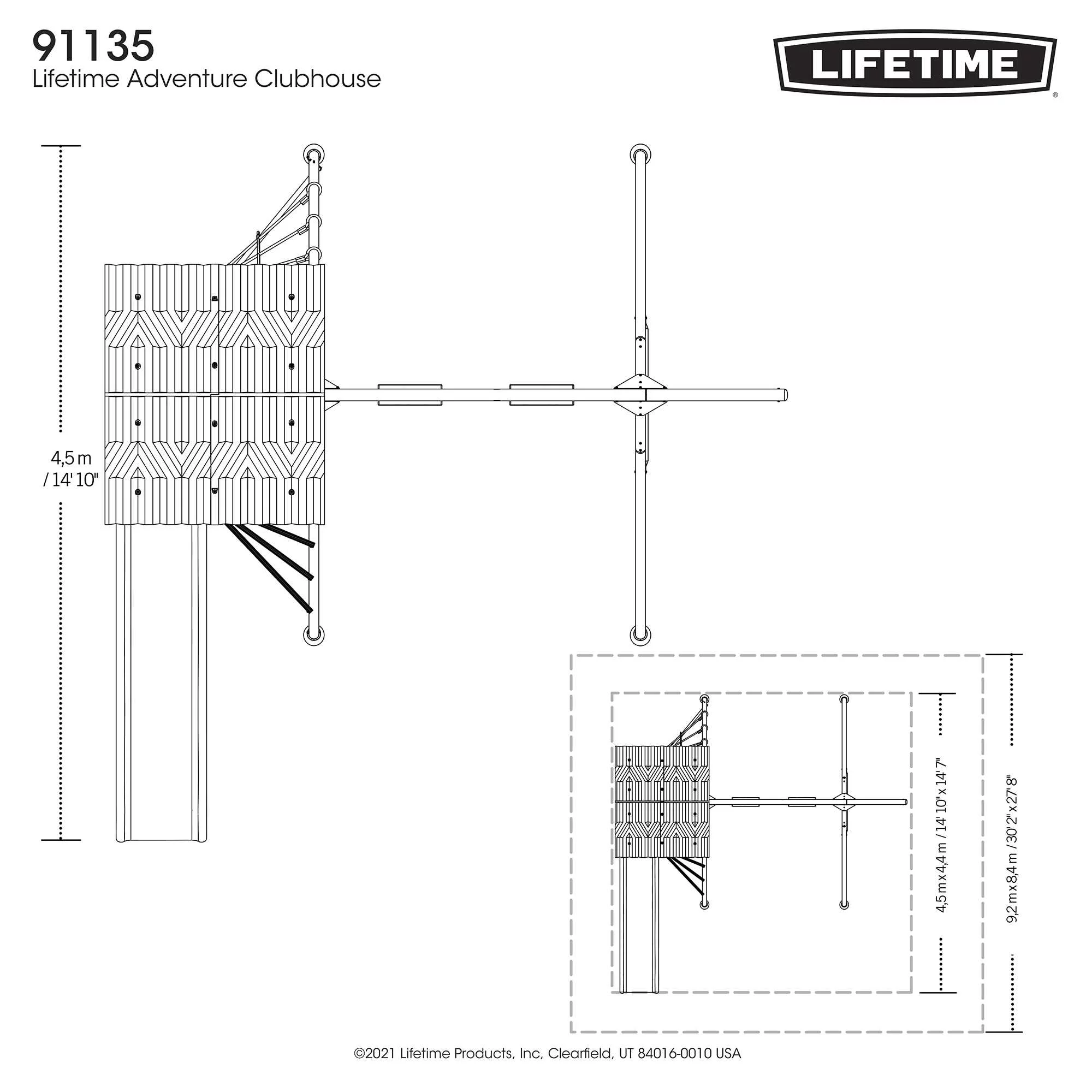 Lifetime Kid's Adventure Clubhouse Swing Set with Slide and Trapeze Bar (91135)