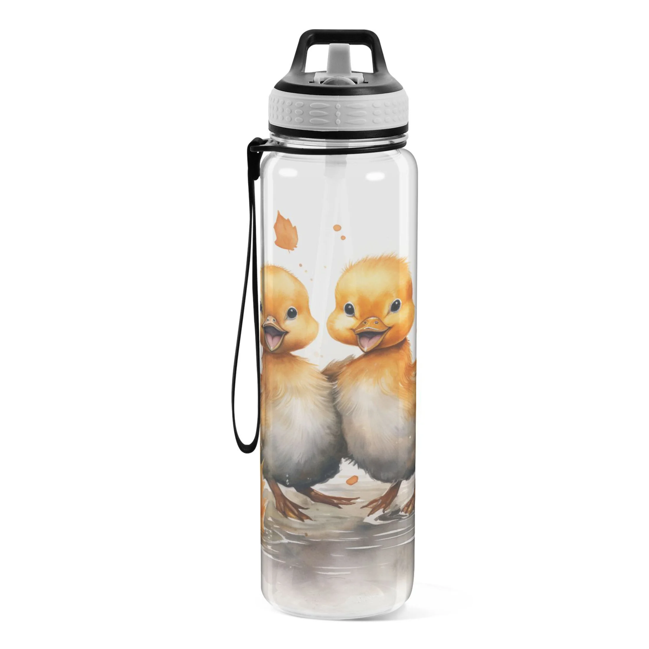 Ducks with Autumn Leaves 32oz Water Bottles with Straw Tritan Leakproof Sports Bottle BPA Free Clear for Fitness Gym Swimming Cycling