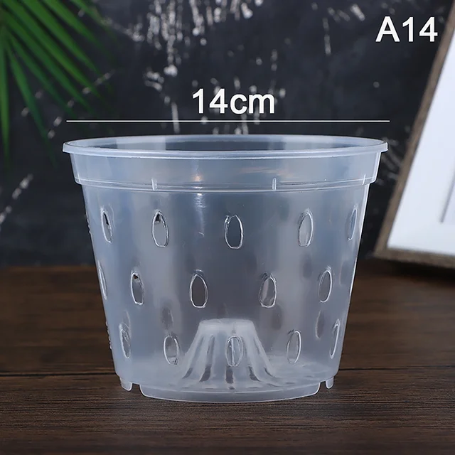 Breathable Transparent Plastic Flower Pot with Drainage Holes - Orchid Basket Garden Planter Accessories for Healthy Plant Growth.