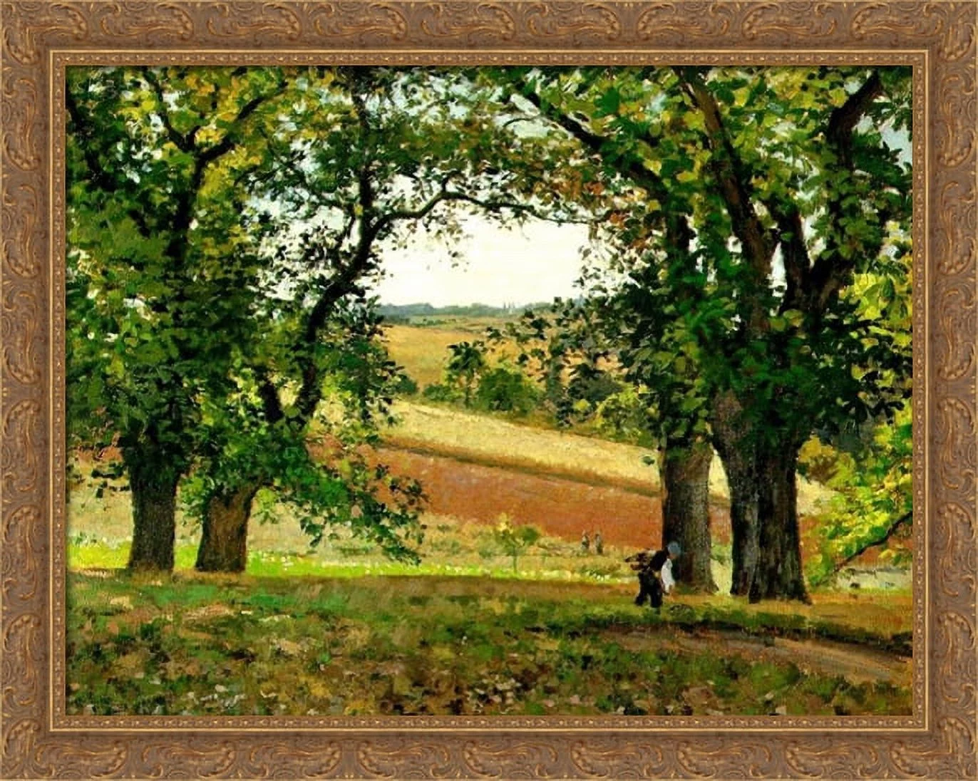 Chestnut Trees at Osny 36x28 Large Gold Ornate Wood Framed Canvas Art by Camille Pissarro