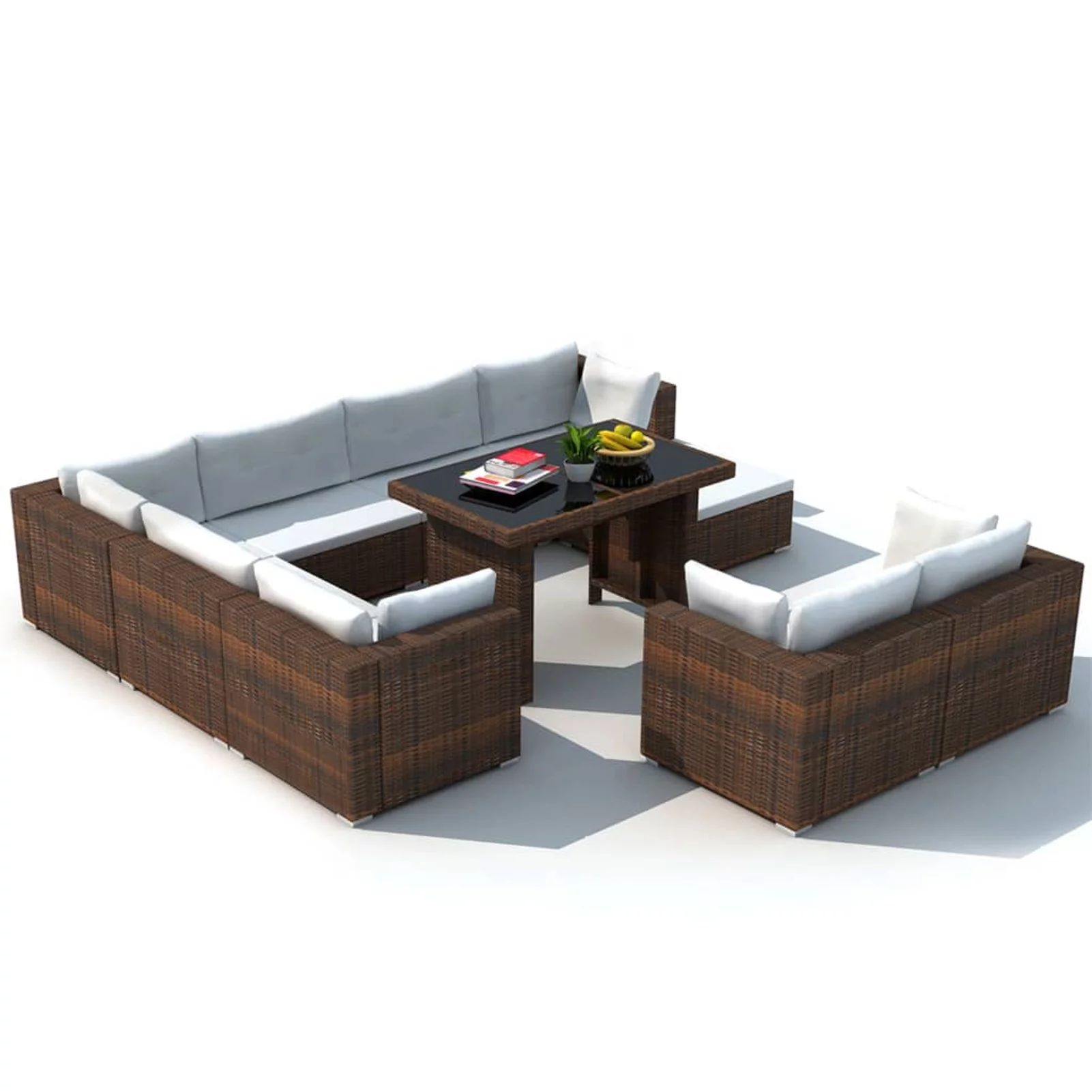 walmeck 10 Piece Patio Set with Cushions Poly Rattan Brown