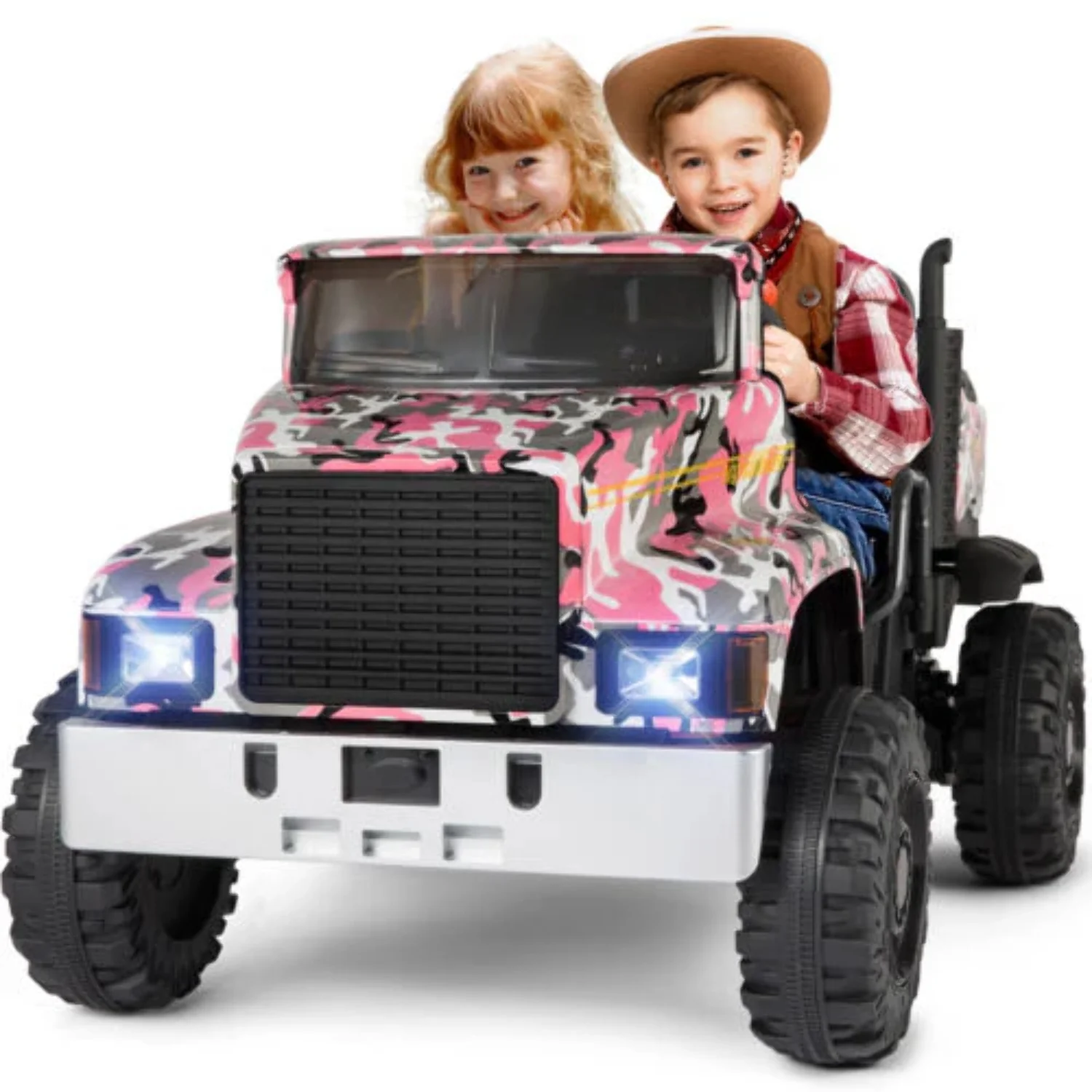 24V Battery-Powered Kids Ride On Truck with 3 Speeds and Remote Control - Camo Pink