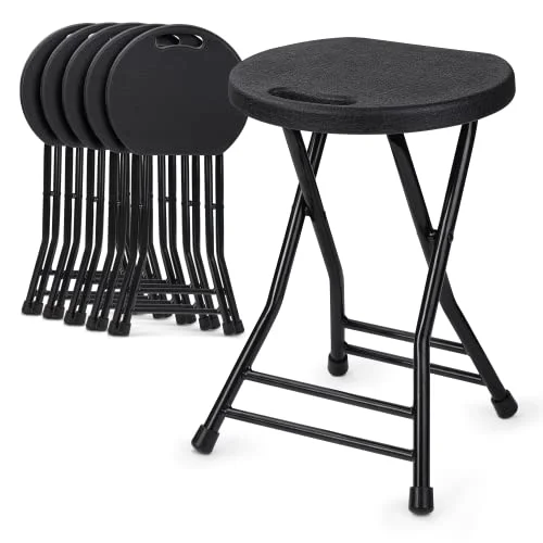 Magshion Set of 6 Foldable Stool with Handle Indoor Outdoor 6 Pack Folding Stool Sturdy 230lbs Capacity, 18 Inch Black