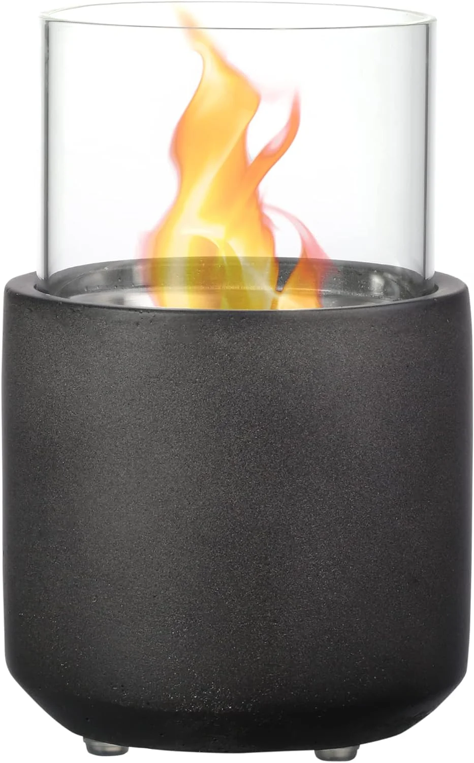 Tabletop Fireplace, Mini Concrete Ethanol Fire Bowl with Lid, Burns up with Liquid Alcohol and Solid Tablet Alcohol, Dark Grey