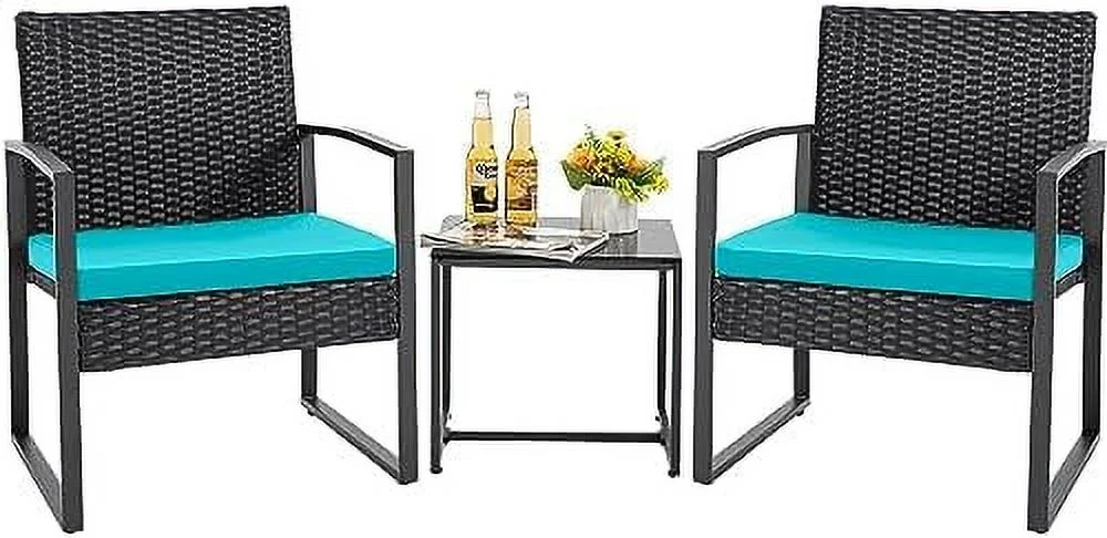 HYHBIBOOM Patio  Sets 3 Pieces Outdoor Conversation Set with Coffee Table Patio Wicker Rattan Chairs Set Bistro Sets for Garden  Yard  Lawn  and Balcony (Gray)