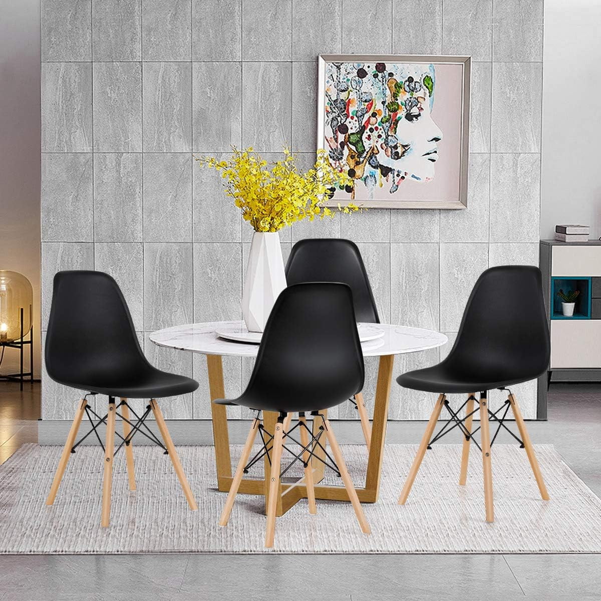 CGFHYP DSW Dining Chairs  Shell Plastic Chairs with Wood Legs  Modern Style Armless Chairs  Room Kitchen Bedroom  Eiffel DSW Style Side Chairs with Ergonomic Backrest   Black