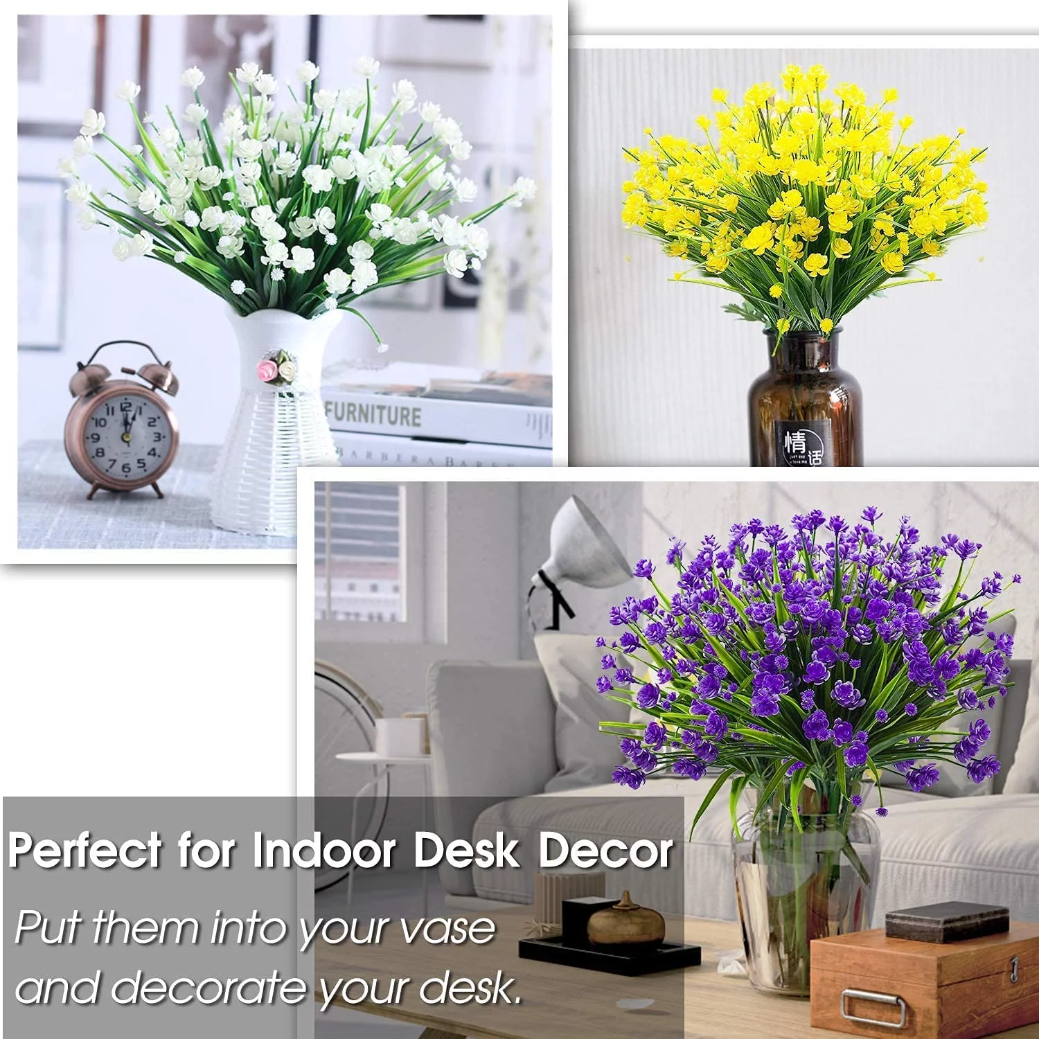 20 Bundles Artificial Flowers for Outdoor Decoration, Spring Summer Decoration UV Resistant Faux Outdoor Plastic Greenery Shrubs Plants Fake Flowers Planter Home Garden Decor(Purple)