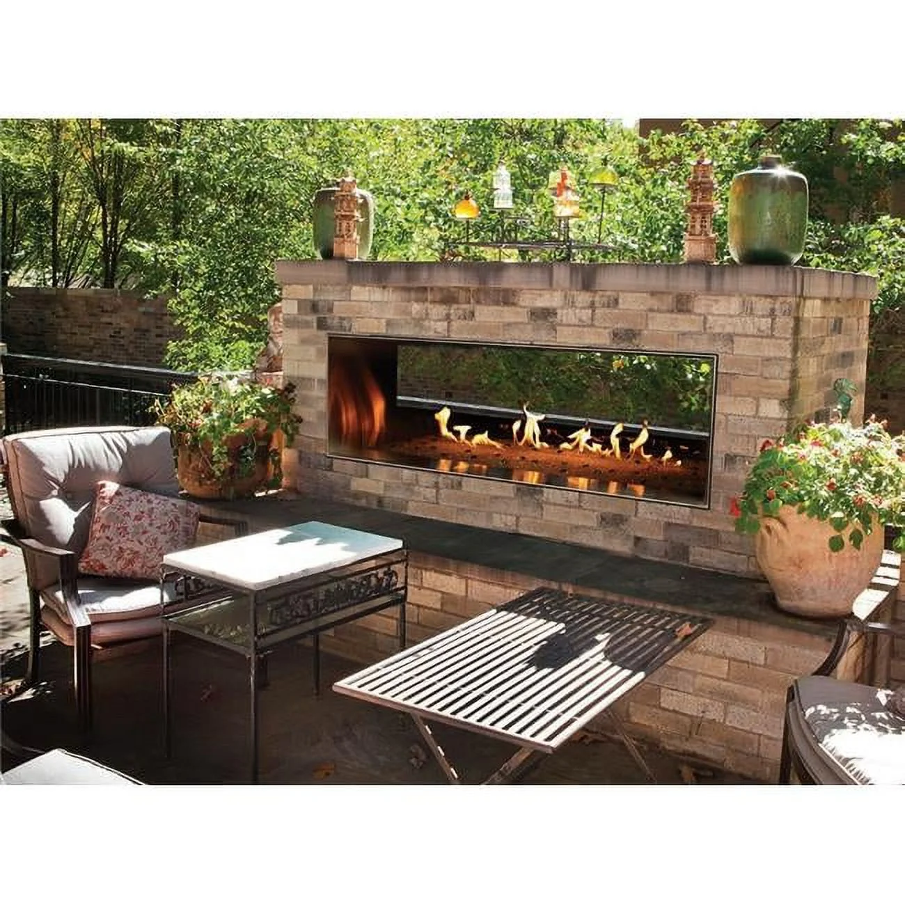 48 in. Push Button Manual Ignition 55000 BTU Outdoor Stainless Steel Linear Fireplace - Natural Gas