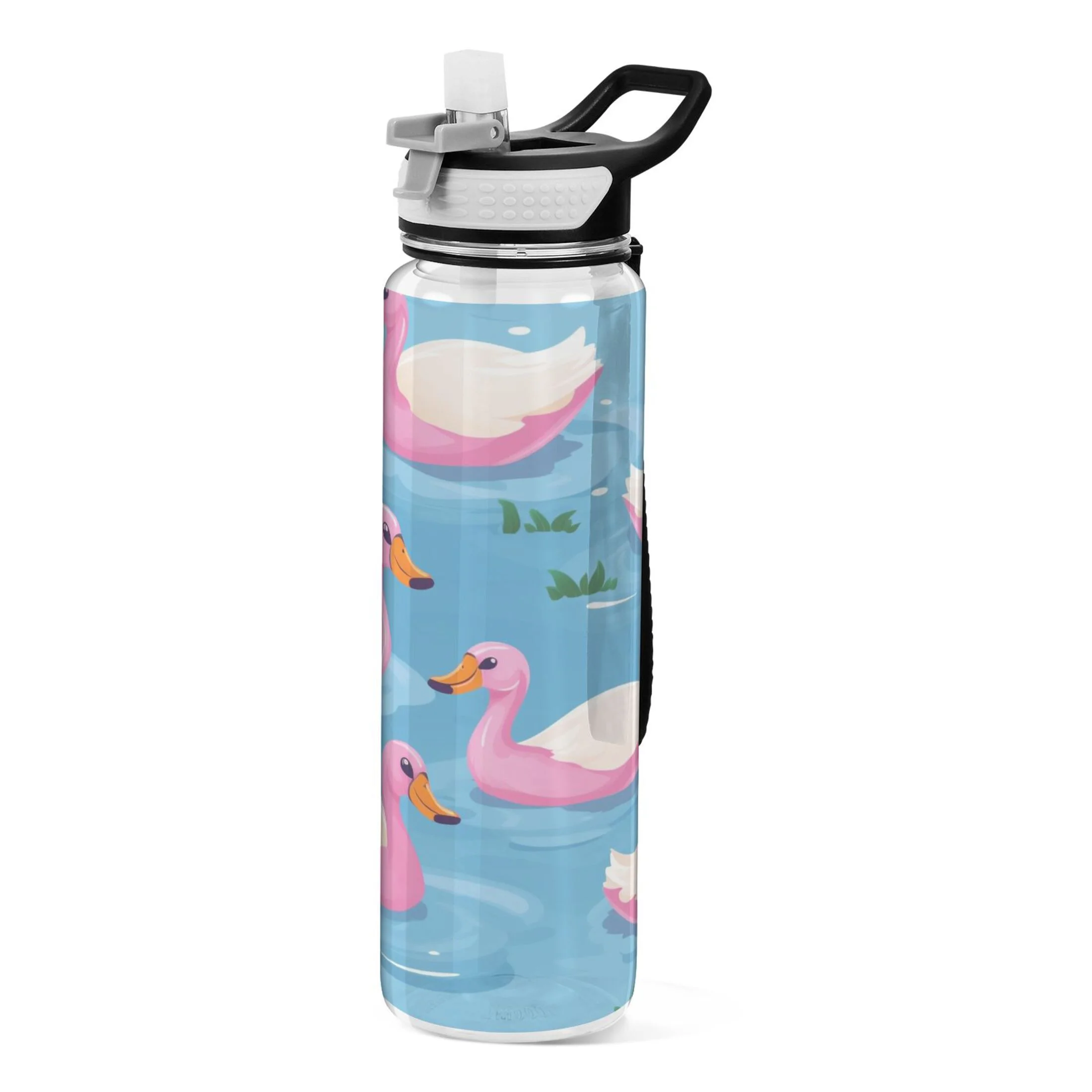 Duck on Water 32oz Sports Water Bottles Leakproof Tritan Bottle with Straw BPA Free Clear Bottle for Fitness Gym Outdoor Cycling