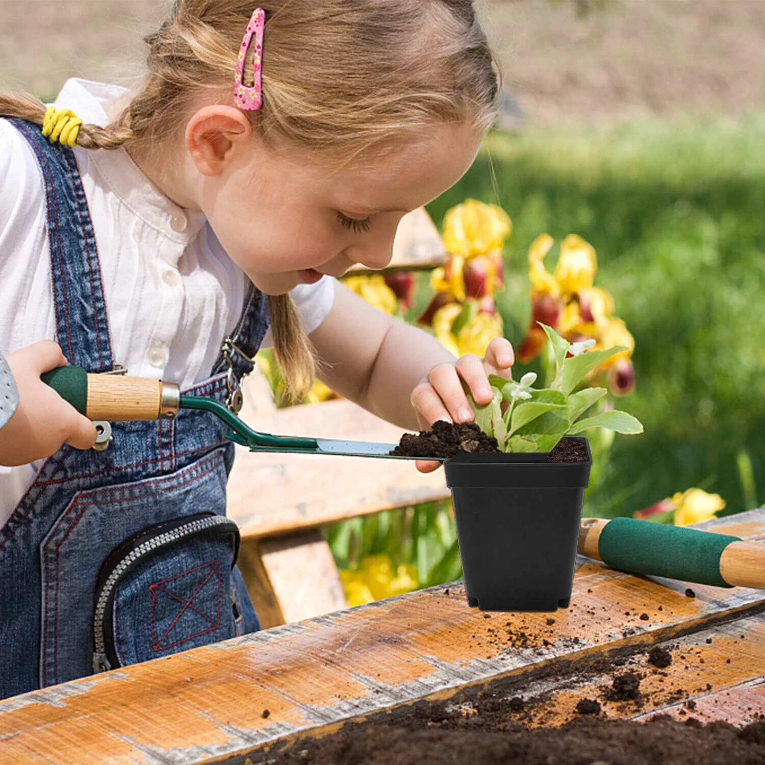 10 PCS Plastic Plant Flower Pot Garden Nursery Seedlings Pot Container Black USA