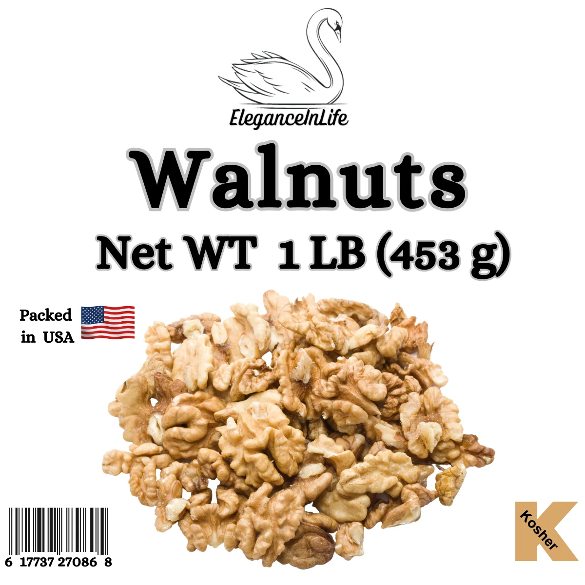 EleganceInLife Walnuts 1 LB 453g Each Fresh ,Packed in USA Pack of 2