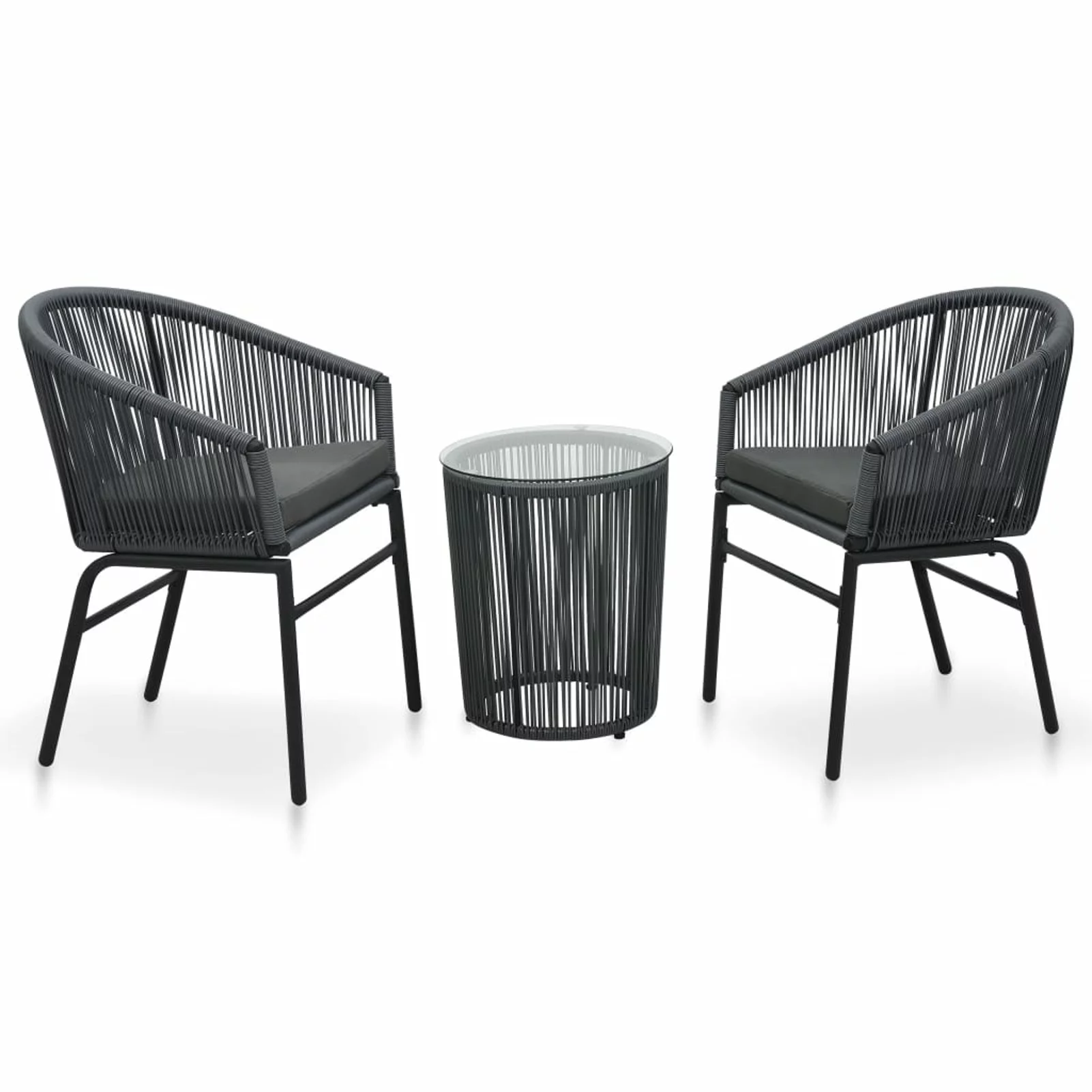 Carevas 3 Piece Bistro Set with Cushions PE Rattan Anthracite