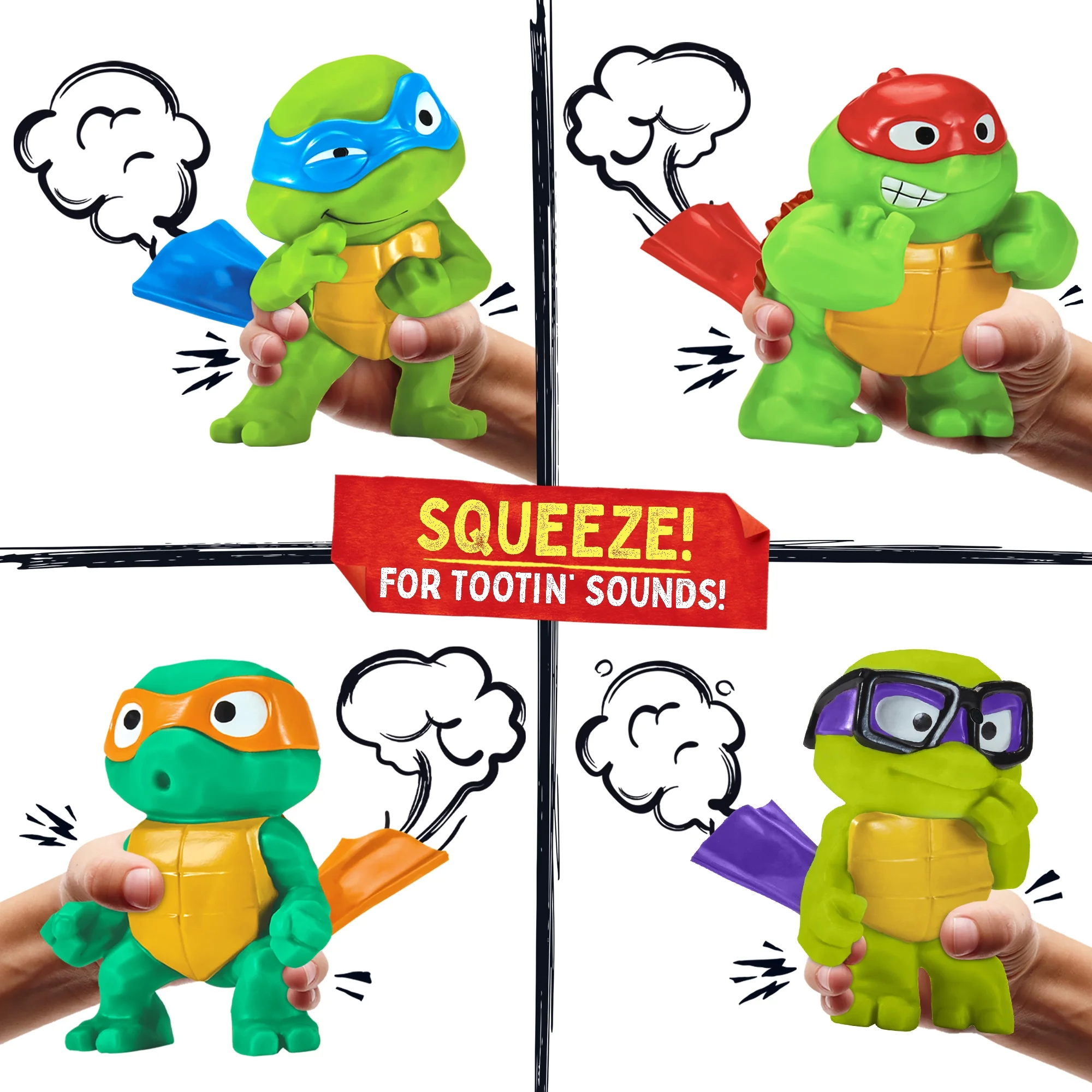 TMNT Tootin' Tot Turtles Soft Bundle includes one of each of the Teenage Mutant Ninja Turtles