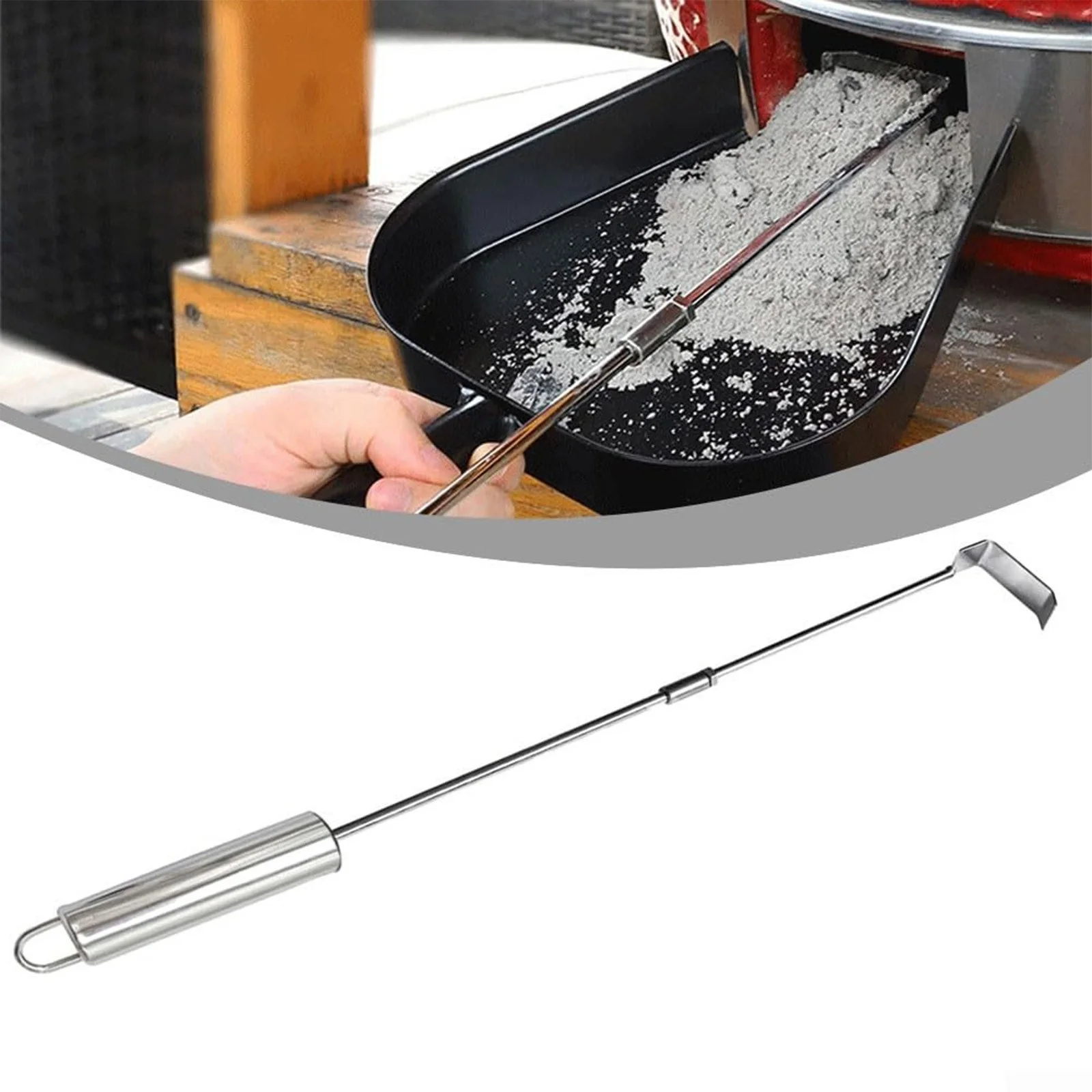 Stainless Steel Wood Burning Grill Ash Rake BBQ Soot Cleaning Tool For Kamado Joe Charcoal Grill
