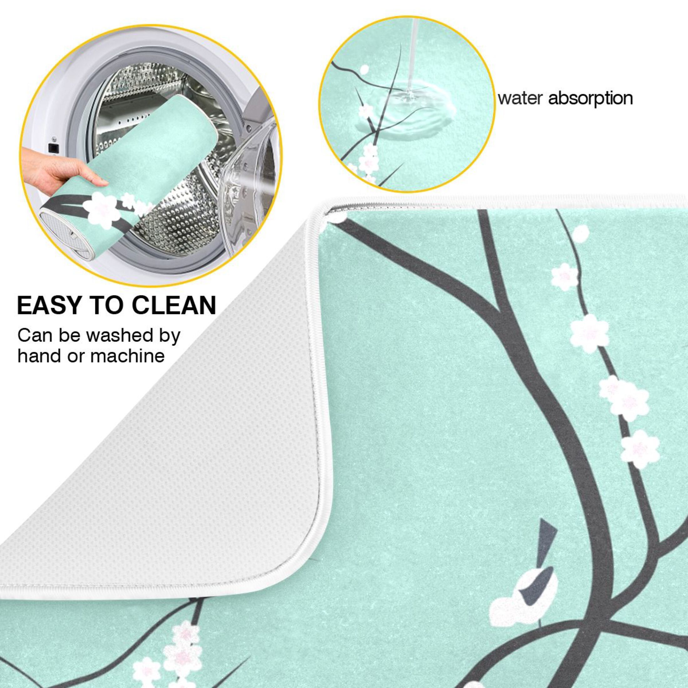 Blossoming Cherry Trees Japanese Dish Drying Mat Microfiber Kitchen Mats Large Counter Absorbent Dish Pad Drainer Rack 16