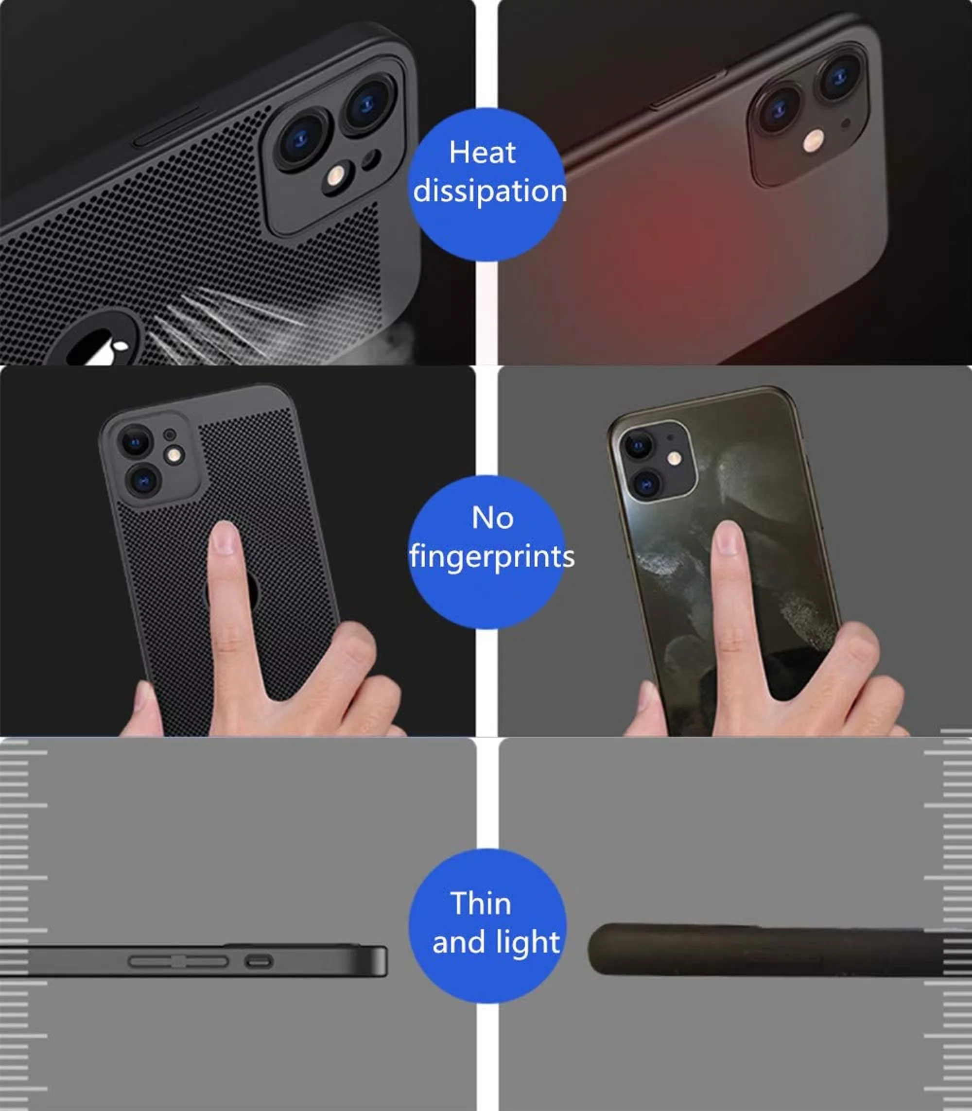 Heat Dissipation iPhone 14 Pro Case (Black) Breathable Cooling Hollow Cellular Hole Full Camera Lens Protection Ultra Slim Cover