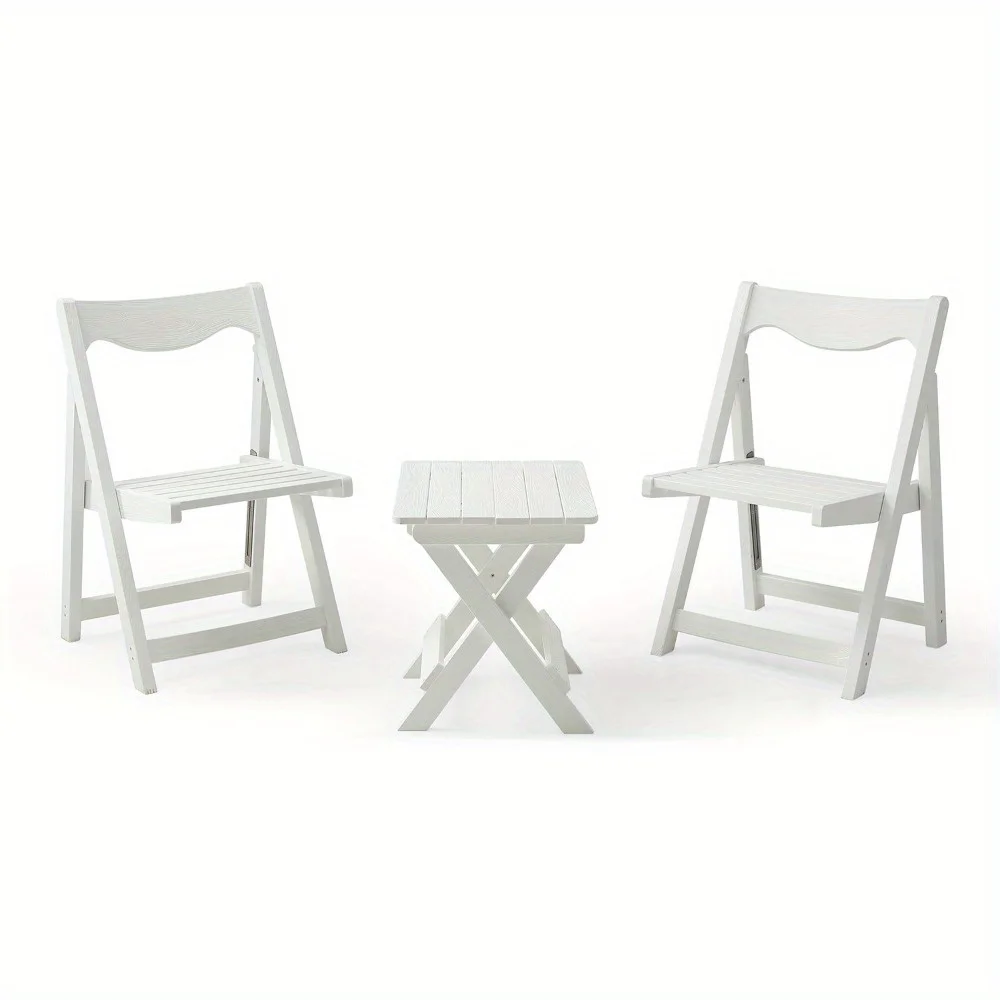 Zateety Foldable Small Table and Chair Set with 2 Chairs and Rectangular Table  White
