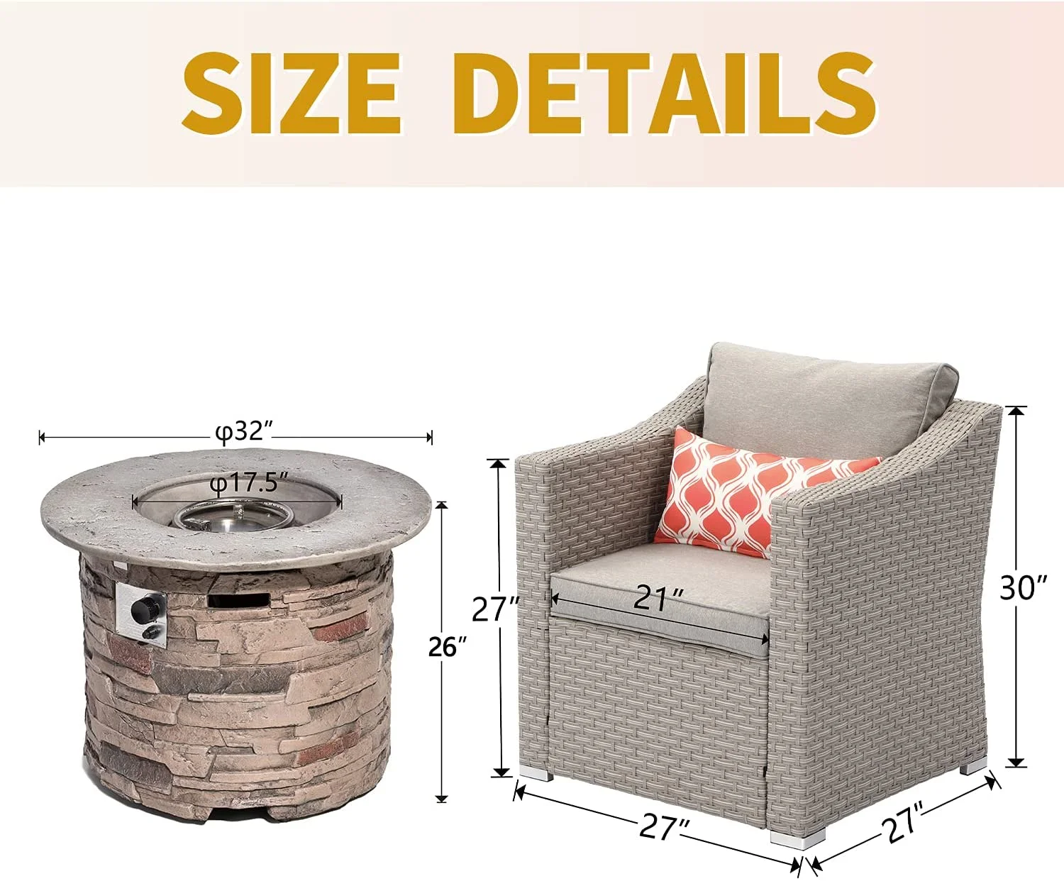 COSIEST 4-Piece Fire Pit Patio Sectional Sofa, Gray Wicker Conversation Set