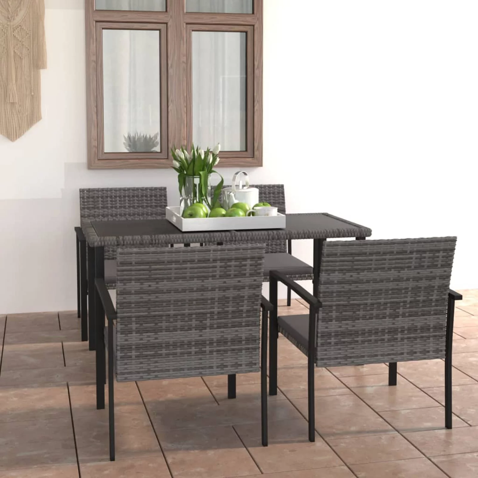 Walmeck 5 Piece Patio Dining Set Poly Rattan Gray