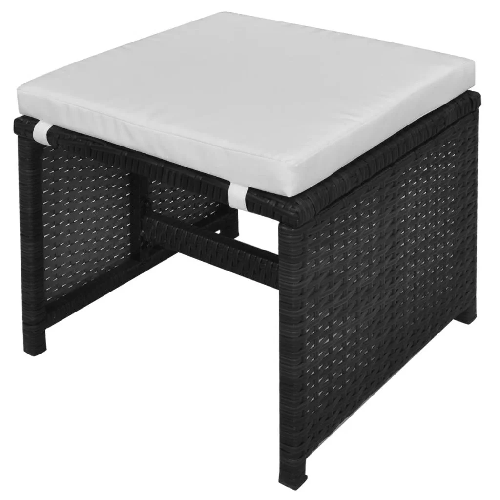 Andoer 5 Piece  Dining Set with Cushions Poly Rattan Black