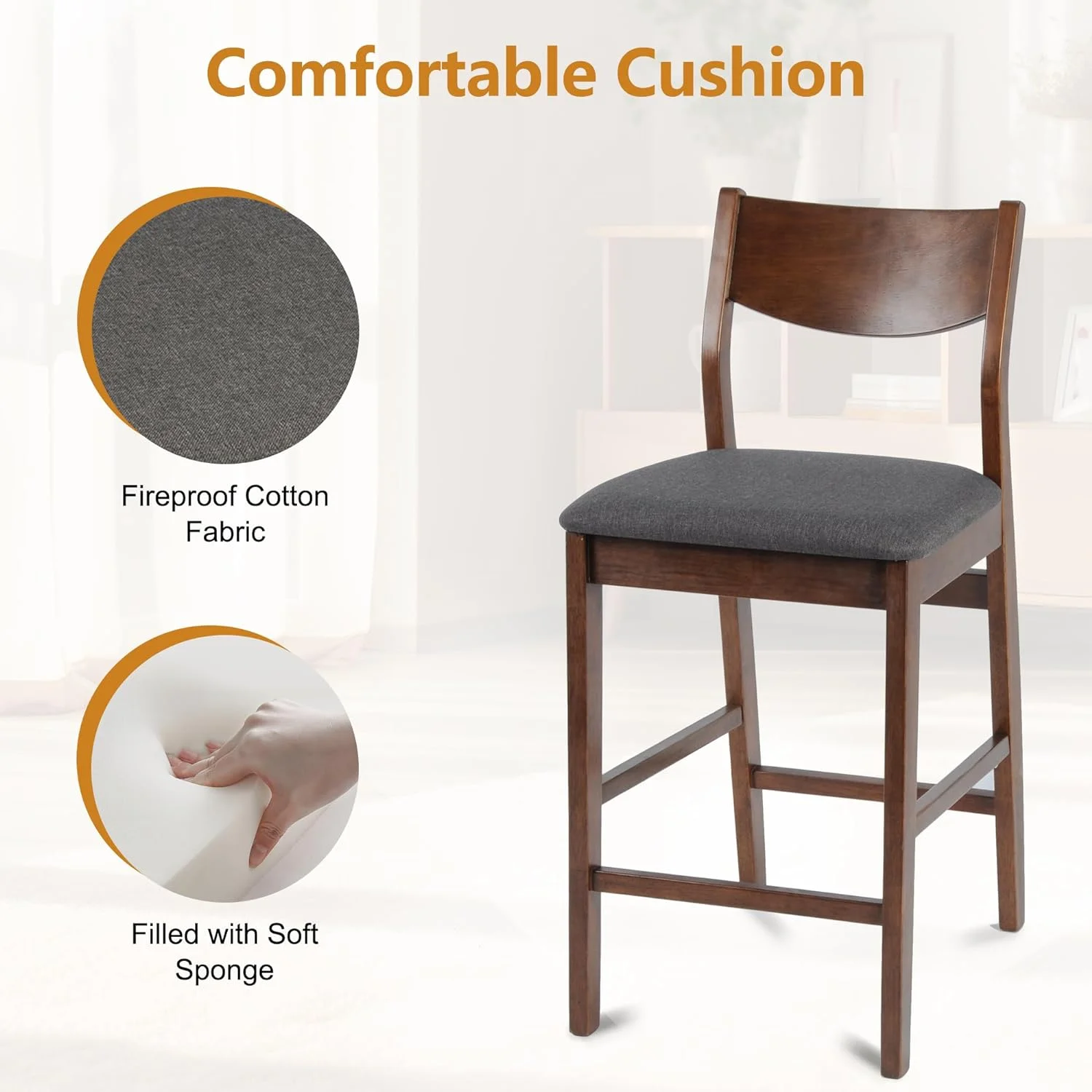 HBROLJF 24\u201D Counter Height Chairs Upholstered Dining Chair  Stools  Solid Wood Leg  Soft Cushion  Pub Height  Ergonomics Back