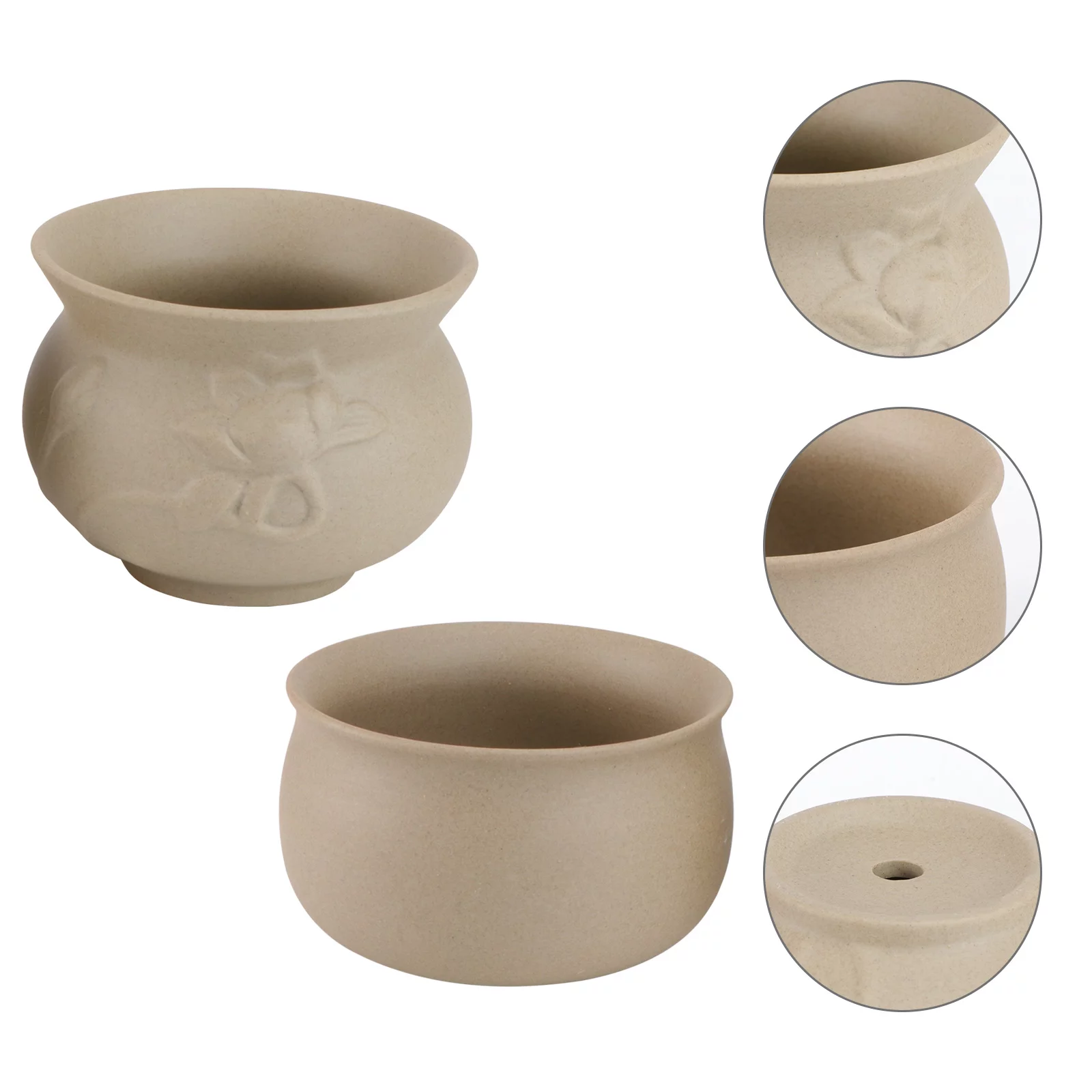 Guichaokj 2PCS Simple Ceramic Flowerpot Hand-painted Plain Fired Succulent Pot (Khaki)