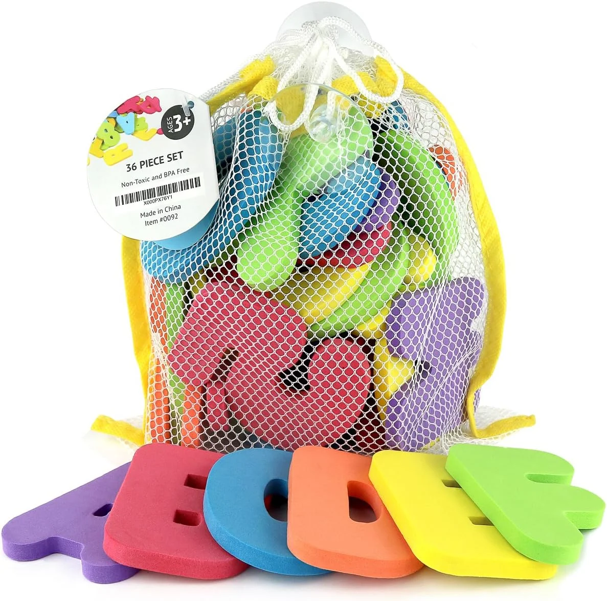 Click N Play 36 Piece Play Set of Bath Foam Letters & Numbers with Mesh Bag Organizer, Non Toxic & BPA Free, Colorful, Educational & Fun ABC Foam Bath & Shower Toys for Baby & Todd