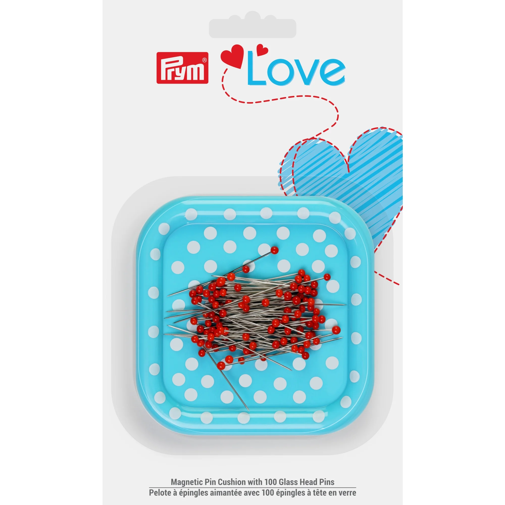 Prym Love Magnetic Pin Cushion & 100 Glass Head Pins