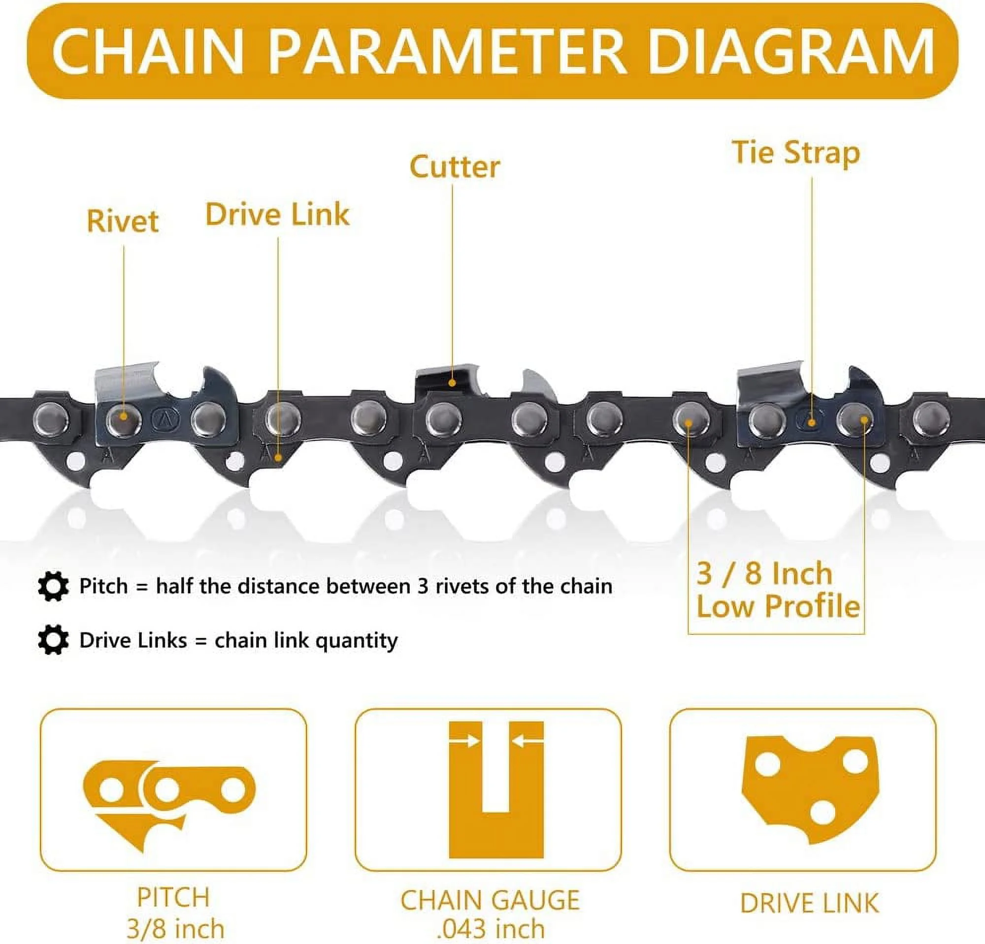 AC-R33 Semi Chisel Chainsaw Chain for 8 inch Bar .043