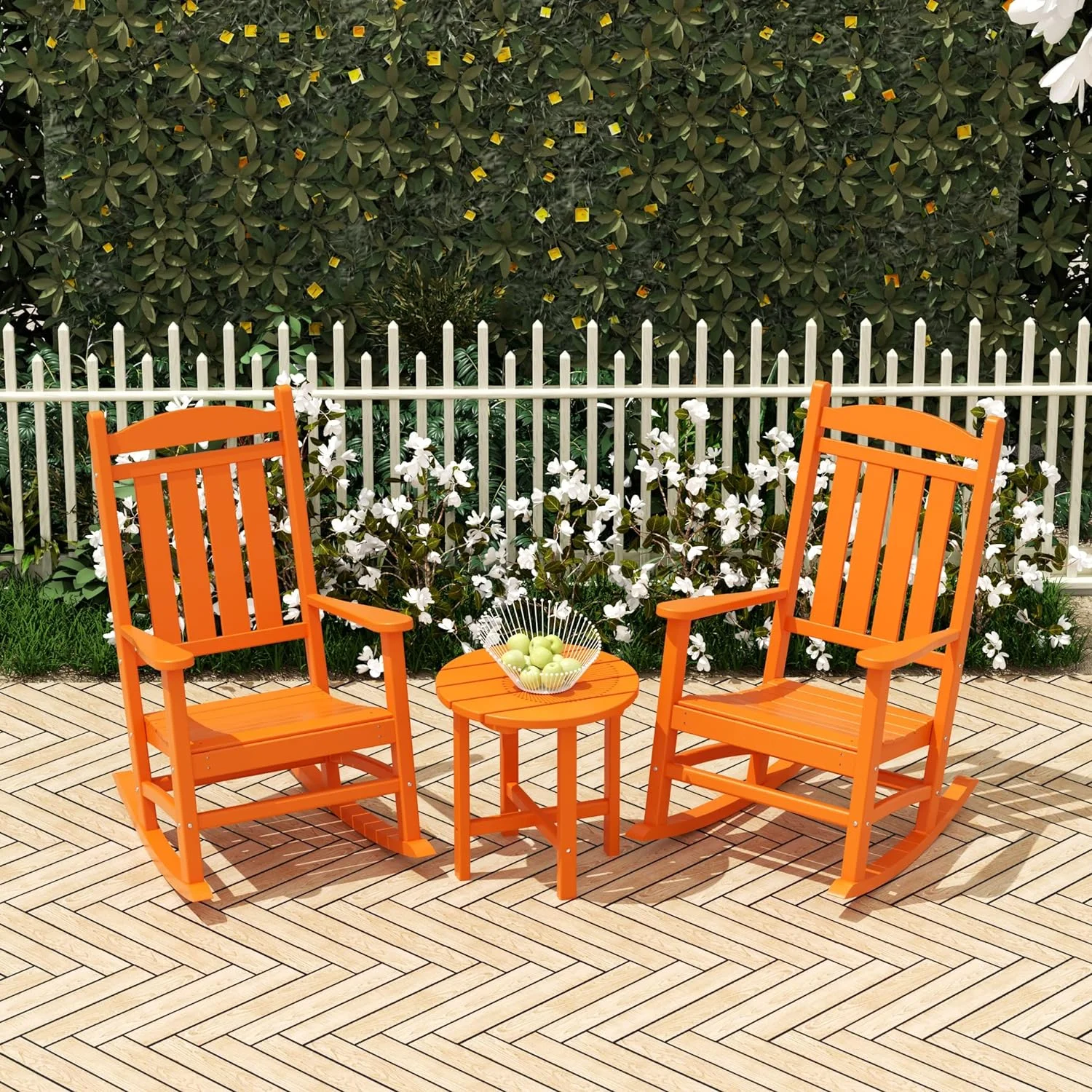 Home Furniture Patio Rocking Chairs 2 PCS HDPE Adirondack  Rocker For Lawn Garden Porch Backyard (Orange)