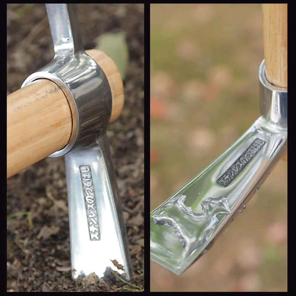 Andoer  Camping Multifunctional Pickaxe Hoe Heavy Duty Stainless Steel Pick Axe Hand Hoe with Wooden Handle