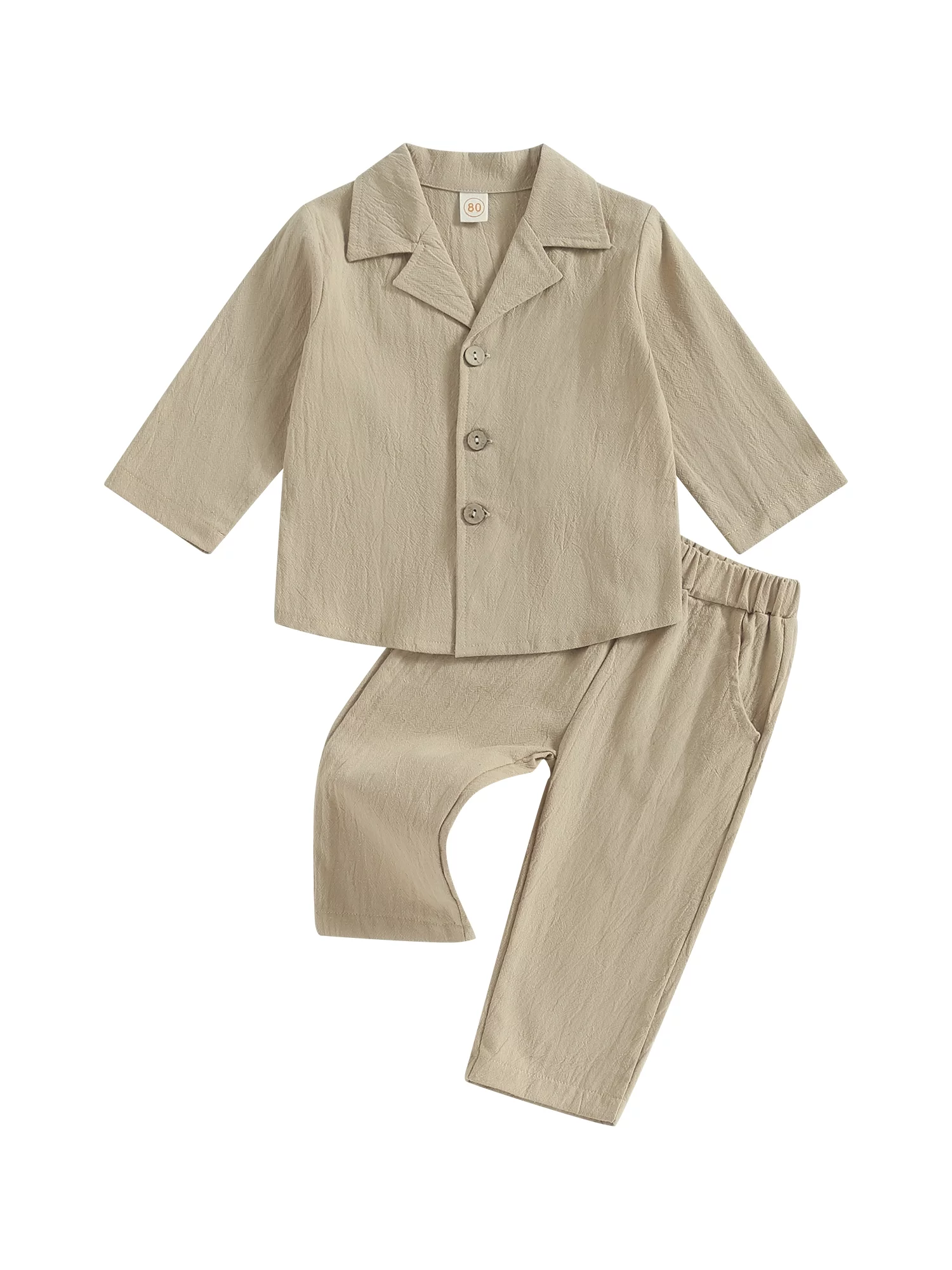 Wassery Baby Boy Linen Pants Set Long Sleeve Lapel Button Up Shirt+Elastic Waist Pants 6M 12M 18M 24M 3T Toddler Spring Fall Clothes