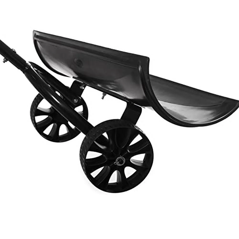Gardenised Black Heavy Duty Snow Shovel Rolling Pusher Remover with Wheels and Wide Blades, (QI004186)