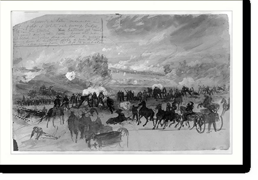Historic Framed Print, [Battle at White Oak Swamp Bridge], 17-7/8