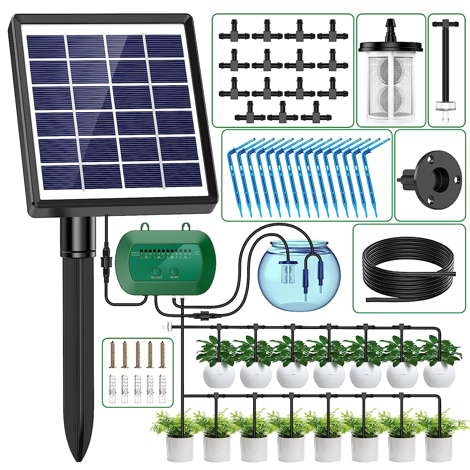 Solar Irrigation System for Garden Watering System, 2024 Latest Drip Irrigation Kit for Potted Plants, Supported Automatic Watering System for The Balcony, The Plant Bed and The Green House