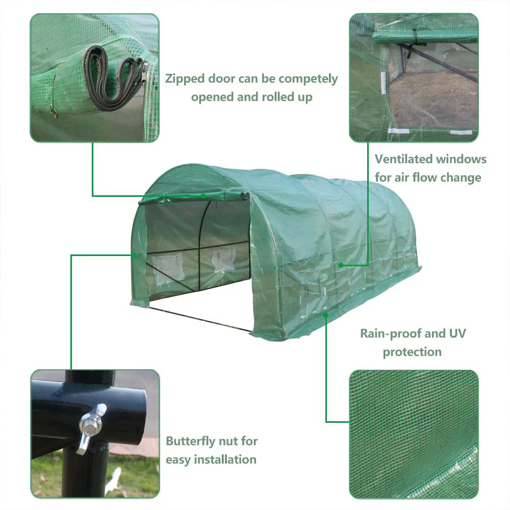 UBesGoo 20' X 10' X 7' Walk-In Tunnel Greenhouse w/ Roll up Window