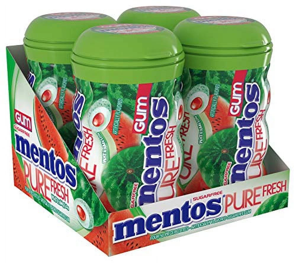 Mentos Pure Fresh Sugar-Free Chewing Gum with Xylitol, Watermelon, Halloween Candy, Bulk, 50 Count, Pack of 4