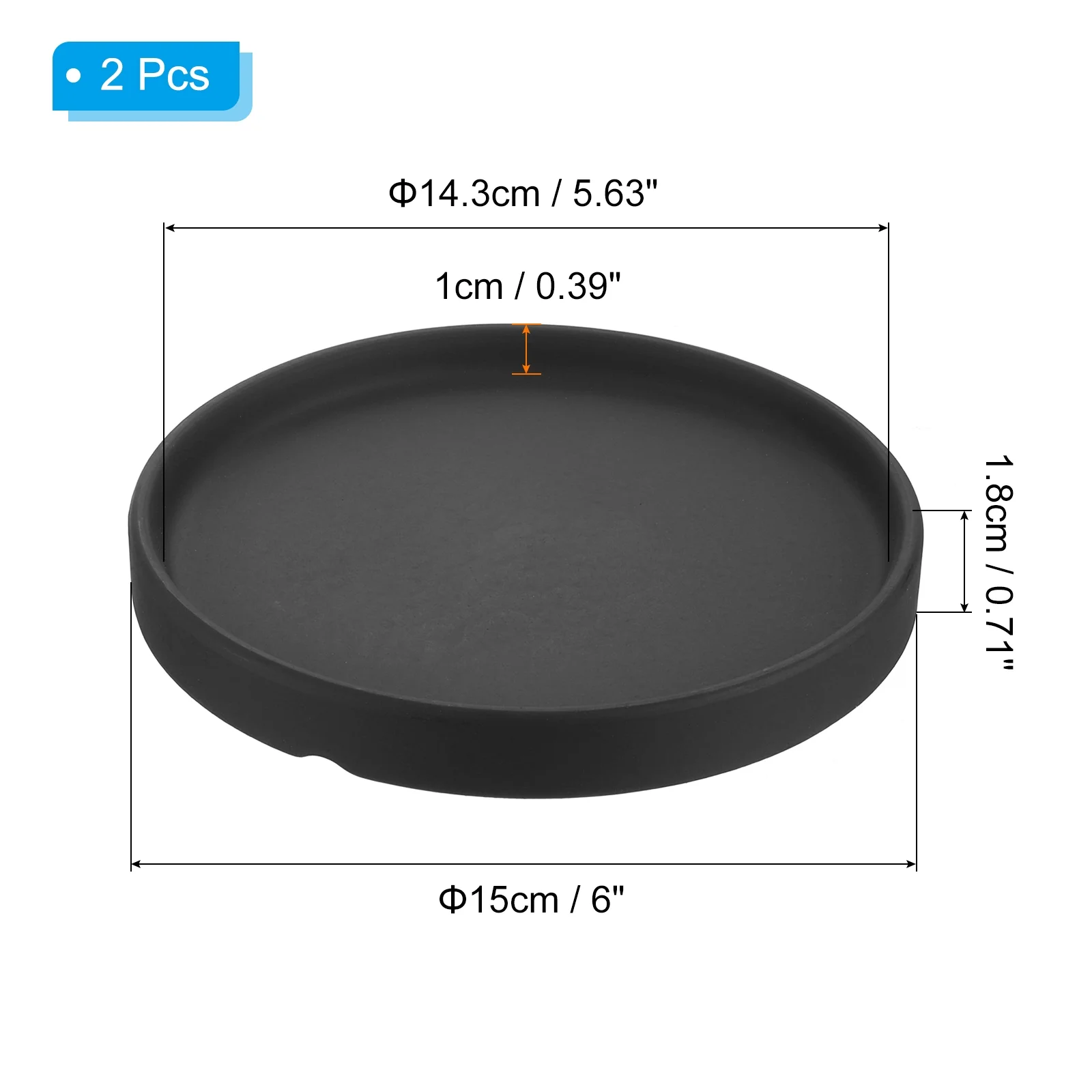 Plant Pot Saucer 6 Inch, Ceramic Round Flower Tray for Indoor, Black 2 Pack