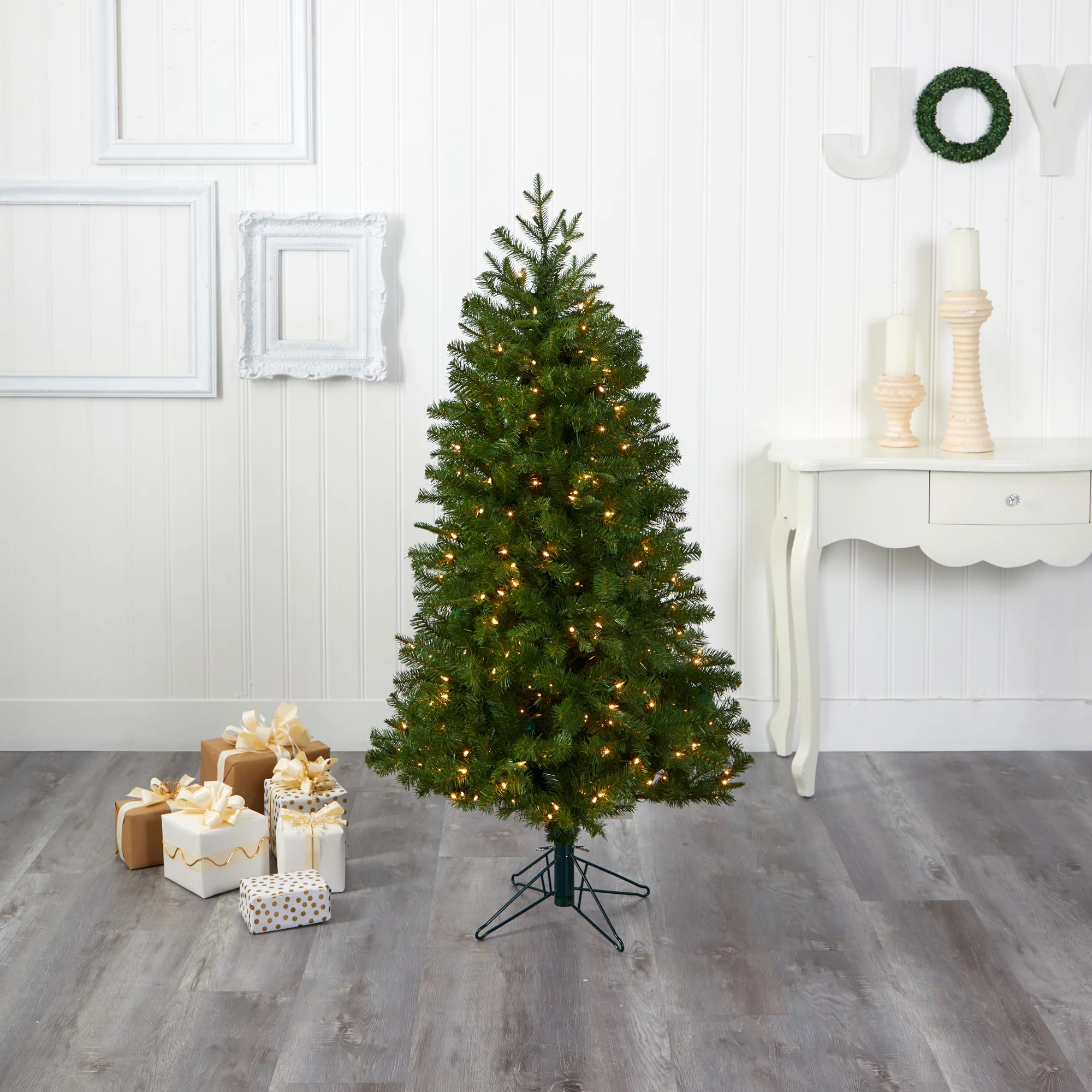 Nearly Natural 5' Pre-Lit Vancouver Spruce Artificial Christmas Tree, Warm White LED Lights