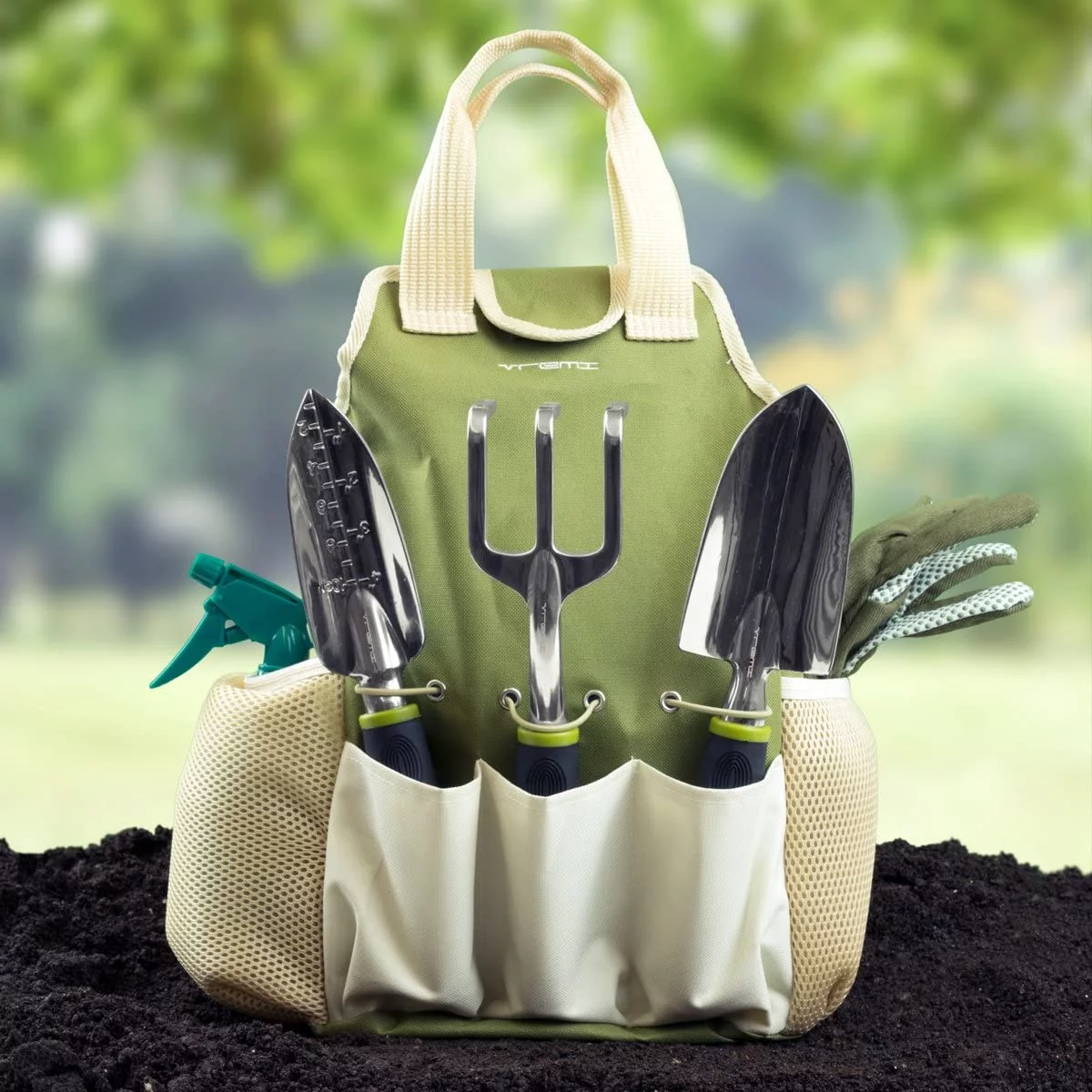 Vremi 9 Piece Garden Tools Set - Gardening Tools with Cotton Garden Gloves and Garden Tote