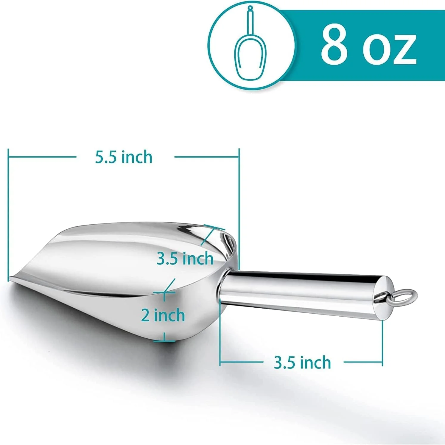 YHRY 8 OZ Stainless Steel Ice Scooper, Utility Metal Scoop Stainless Steel, U Shaped Shovel Head, Small Metal Food Candy Scoop, Rustproof And Durable, For Kitchen Bar Party Wedding, Dishwasher Safe