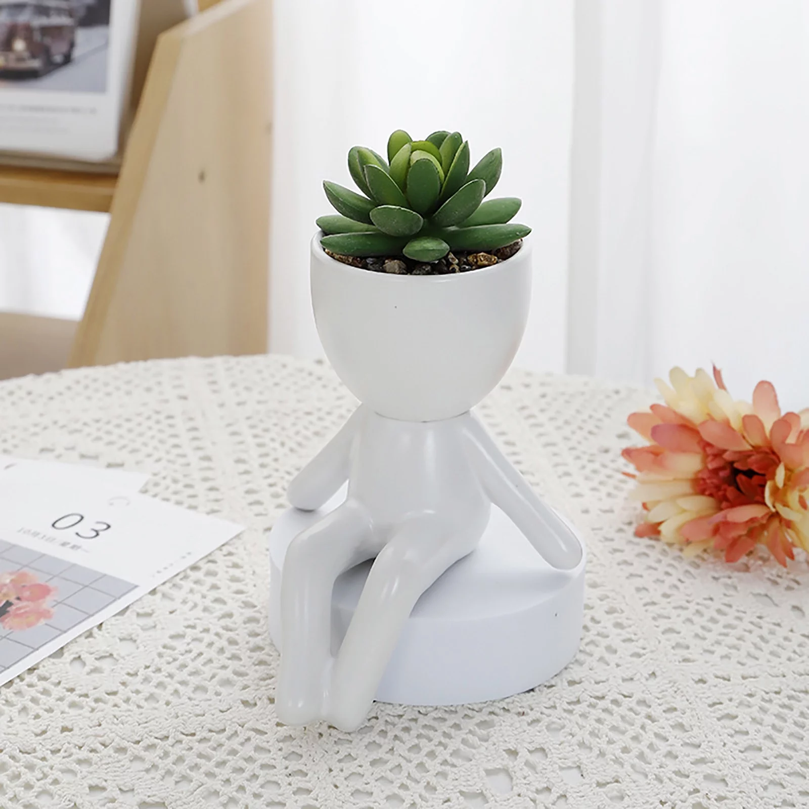 SIfdSeng Cute Figure Ceramic Doll Flower Pot Decoration Planter Succulents Flower Cactus Bonsai Bonsai Planter Container Creative Design for Home Office Decoration Not Included 159