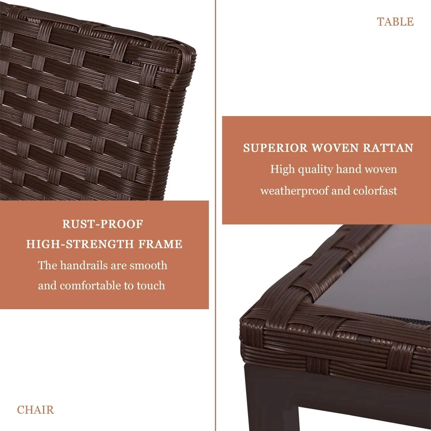 SUNCROWN 3-Piece Patio Rocking Brown Wicker Bistro Set Beige