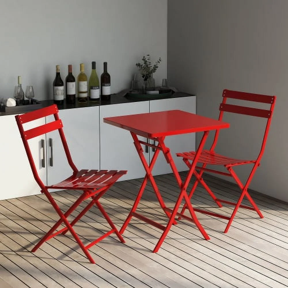 LEIYEHOOM 3 Piece Patio  of Foldable Square Table and Chairs  Red