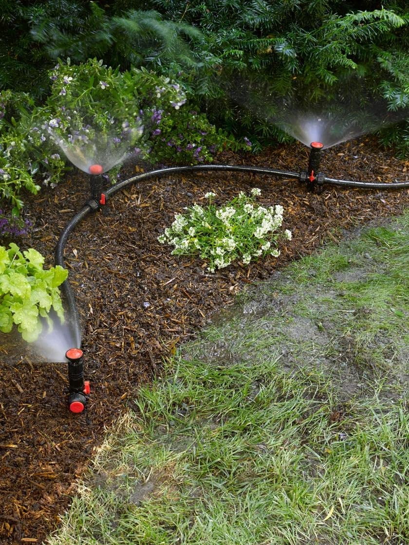 Snip-n-Spray Garden & Landscape Sprinkler System | Adjustable Outdoor Garden Irrigation System with 50 ft Hose, 3 Rotor Sprinklers, 3 End Caps, 1 Hose Coupler & 1 Y-Connector