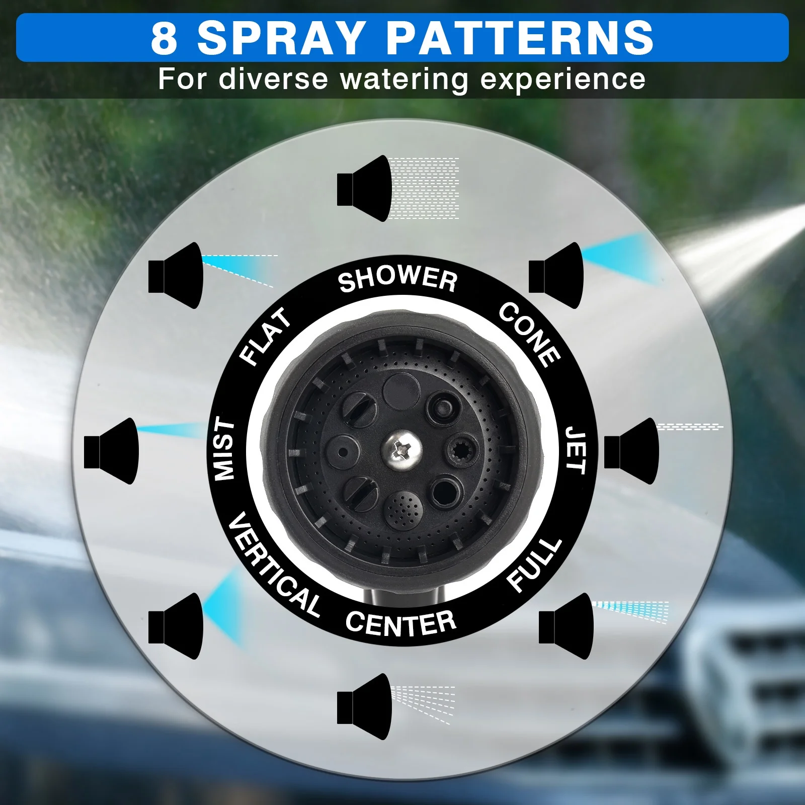 Lilvigor 50/75/100/150 ft Garden Expandable Garden Hose with 8 Function Hose Nozzle, Lightweight Anti-Kink Flexible Garden Hoses, Extra Strength Fabric with Double Latex Core for Watering and Washing