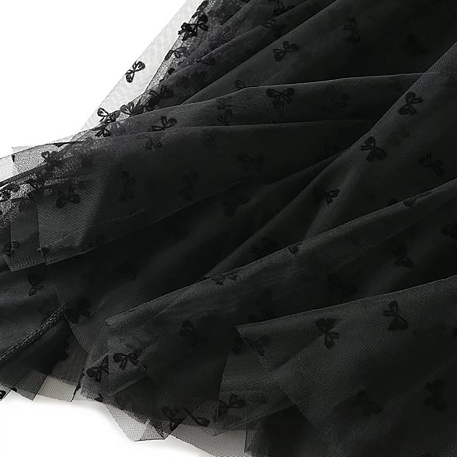 Spring Maxi Skirt Women Flocked Bow Mesh Skirt Mid-Calf Length High Waist A-Line Skirt Dress Two Piece Skirt Set